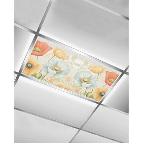 1 Pack Fluorescent Light Cover for Ceiling Lights, Retro Spring Floral Magnetic Classroom Light Filters 4x2 Feet, Watercolor Pastoral Summer Flowers Decorative Ceiling Shade Panel for Office