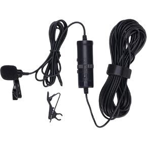 Akozon Lavalier On Microphone Superior Noise Reduction Cardioid Lapel Mic 360 Rotation for Recording Aluminum Alloy Black