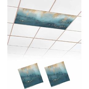 4 Pack Fluorescent Light Cover for Ceiling Lights, Turquoise Gold Geometric Magnetic Classroom Light Filters 4x2 Feet, Modern Abstract Oil Painting Decorative Ceiling Shade Panel for Office
