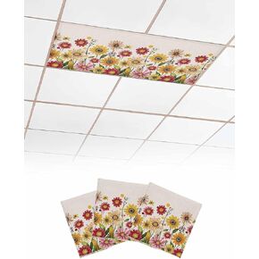 1 Pack Fluorescent Light Cover for Ceiling Lights, Yellow Red Spring Floral Magnetic Classroom Light Filters 4x2 Feet, Pastoral Summer Flower Rustic Decorative Ceiling Shade Panel for Office in Saudi Arabia
