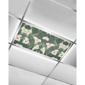 3 Pack Fluorescent Light Cover for Ceiling Lights, Lily Flower Magnetic Classroom Light Filters 4x2 Feet, Green Nature Summer Leaf Botanicals Floral Decorative Ceiling Shade Panel for Office in Saudi Arabia