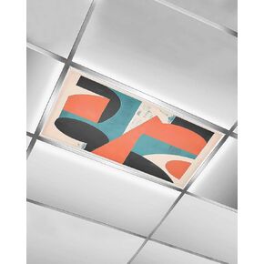 2 Pack Fluorescent Light Cover for Ceiling Lights, Teal Orange Black Magnetic Classroom Light Filters 4x2 Feet, Geometric Modern Abstract Art Decorative Ceiling Shade Panel for Office