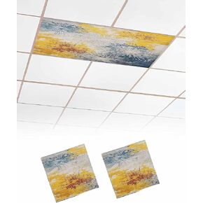 1 Pack Fluorescent Light Cover for Ceiling Lights, Vintage Yellow Firework Magnetic Classroom Light Filters 4x2 Feet, Modern Abstract Rt Smear Decorative Ceiling Shade Panel for Office