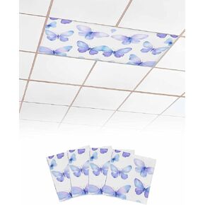 4 Pack Fluorescent Light Cover for Ceiling Lights, Blue Purple Butterfly Magnetic Classroom Light Filters 4x2 Feet, Watercolors Charming Butterflies Decorative Ceiling Shade Panel for Office