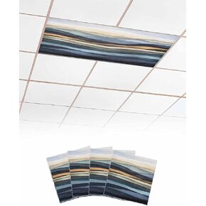 2 Pack Fluorescent Light Cover for Ceiling Lights, Modern Geometric Magnetic Classroom Light Filters 4x2 Feet, Summer Colorful Coastal Beach Wave Decorative Ceiling Shade Panel for Office