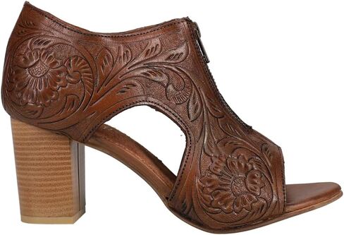 ROPER Womens Mika Floral Embossed Peep Toe Zippered Shootie Pumps Dress Casual Casual Mid Heel 2-3" - Brown in Saudi Arabia