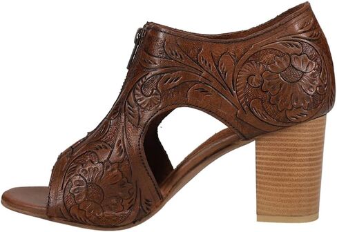 ROPER Womens Mika Floral Embossed Peep Toe Zippered Shootie Pumps Dress Casual Casual Mid Heel 2-3" - Brown in Saudi Arabia