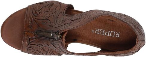 ROPER Womens Mika Floral Embossed Peep Toe Zippered Shootie Pumps Dress Casual Casual Mid Heel 2-3" - Brown in Saudi Arabia