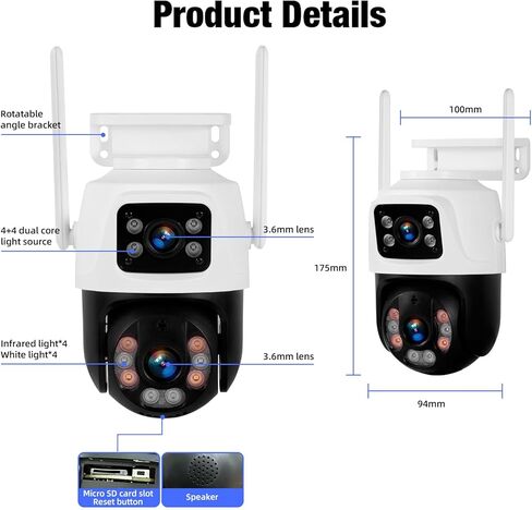 Fuers 6MP Wireless Security Camera, Surveillance Cameras Dual Lens Linkage,360°View,Human Detection,Auto Tracking,Light Alarm,Night Vision,Two-Way Audio,Outdoor Indoor IP66 WiFi Camera for POE NVR in Kuwait