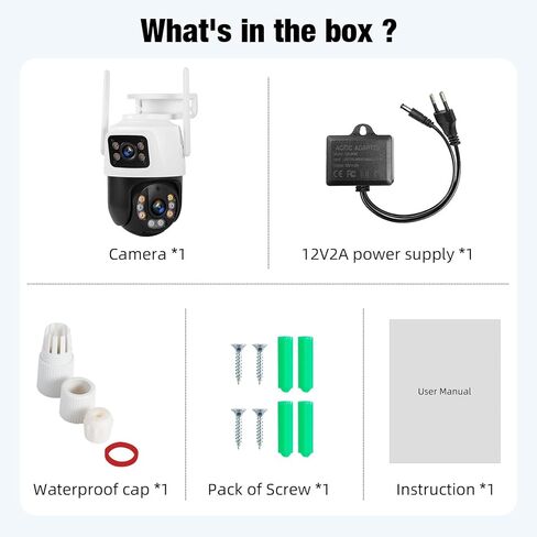 Fuers 6MP Wireless Security Camera, Surveillance Cameras Dual Lens Linkage,360°View,Human Detection,Auto Tracking,Light Alarm,Night Vision,Two-Way Audio,Outdoor Indoor IP66 WiFi Camera for POE NVR in Kuwait