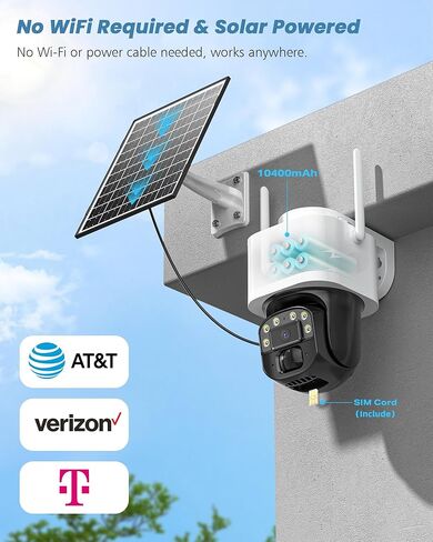 4G LTE Cellular Solar Security Cameras Wireless Outdoor, No WiFi Security Camera, 360° Live View, 2K Color Night Vision, PIR Detection, 2-Way Audio, Motion Alert, IP66, Built in SIM in Saudi Arabia