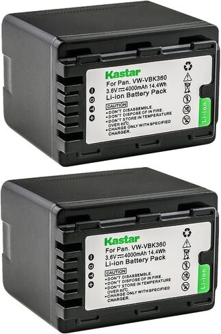 Kastar 2-pack بطارية VW-VBK360 استبدال Panasonic HC-V500MGK ، HC-V500MK ، HC-V600M ، HC-V700 ، HC-V700GK ، HC-V700K ، HC-V700M ، HC-V700MK ، HC-V700MK ، HDC-HS40 ، HDC-HS40K كاميرا in Kuwait