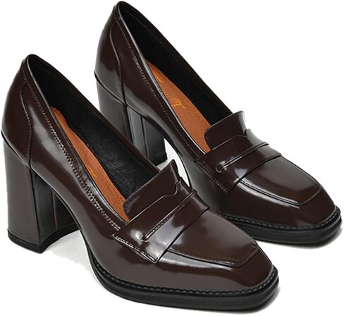 FOWT Dressy High Block Heels Loafers for Women Classical Square Toe Pumps Comfortable Slip On Walking Shoes School Uniform Goth Oxfords US Size 4-16 M in Saudi Arabia