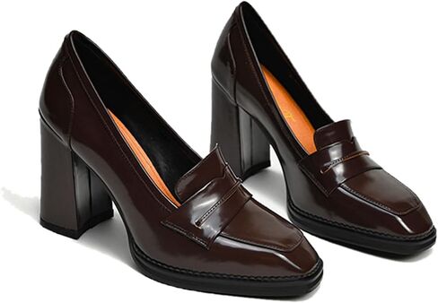 FOWT Dressy High Block Heels Loafers for Women Classical Square Toe Pumps Comfortable Slip On Walking Shoes School Uniform Goth Oxfords US Size 4-16 M in Saudi Arabia