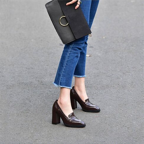 FOWT Dressy High Block Heels Loafers for Women Classical Square Toe Pumps Comfortable Slip On Walking Shoes School Uniform Goth Oxfords US Size 4-16 M in Saudi Arabia