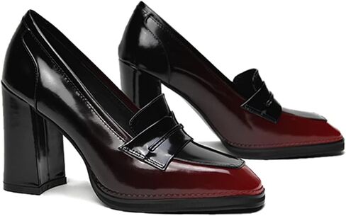 FOWT Dressy High Block Heels Loafers for Women Classical Square Toe Pumps Comfortable Slip On Walking Shoes School Uniform Goth Oxfords US Size 4-16 M in Saudi Arabia