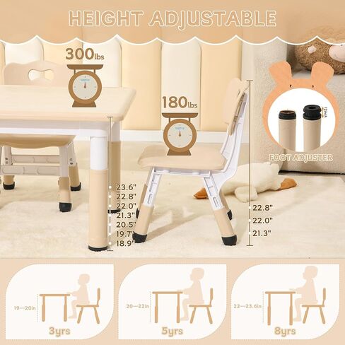 Height-Adjustable Kids Table and Chairs, 31.5''L x 23.6''W Toddler Table and 4 Chairs Set with Anti-Slip Foot Covers, Children Activity Table for Ages 2-10, Graffiti Desktop in Saudi Arabia