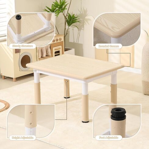Height-Adjustable Kids Table and Chairs, 31.5''L x 23.6''W Toddler Table and 4 Chairs Set with Anti-Slip Foot Covers, Children Activity Table for Ages 2-10, Graffiti Desktop in Saudi Arabia