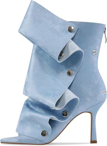 Women's Stylish Wrinkles High Heels Buttons Summer Booties Ladies Unique Ruched Metals Thin Heels Spring Short Boots in Saudi Arabia