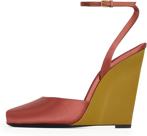 Peep Toe Wedges Sandals for Women Square Open Toe Buckle Ankle Strap Wedge Heels Patent Leather Slip-on Slingback Pumps Sexy Dressy Summer Shoes in Saudi Arabia