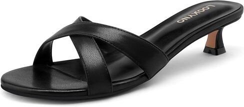 Womens Kitten Heels Low Heeled Sandals for Women Round Slip On Slides Cross Strap Open Toe Sandals in Kuwait