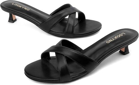 Womens Kitten Heels Low Heeled Sandals for Women Round Slip On Slides Cross Strap Open Toe Sandals in Kuwait