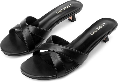 Womens Kitten Heels Low Heeled Sandals for Women Round Slip On Slides Cross Strap Open Toe Sandals in Kuwait