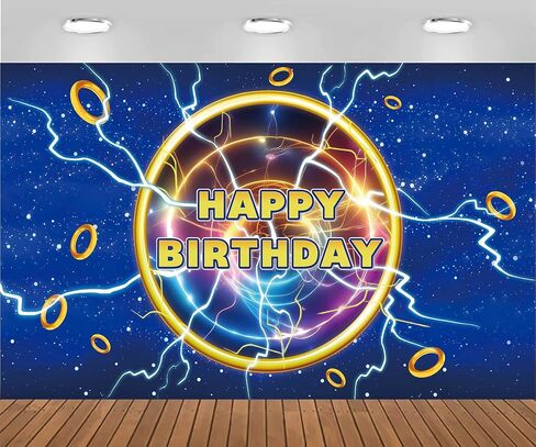 5.9x3.6ft Cartoon Blue Lightning Birthday Party Backdrop Golden Rings Happy Birthday Party Decorations in Kuwait