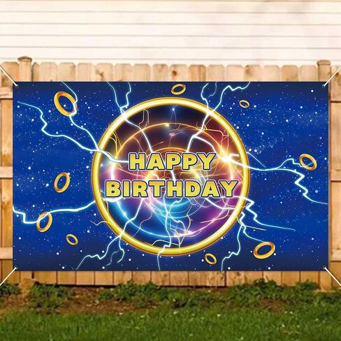 5.9x3.6ft Cartoon Blue Lightning Birthday Party Backdrop Golden Rings Happy Birthday Party Decorations in Kuwait