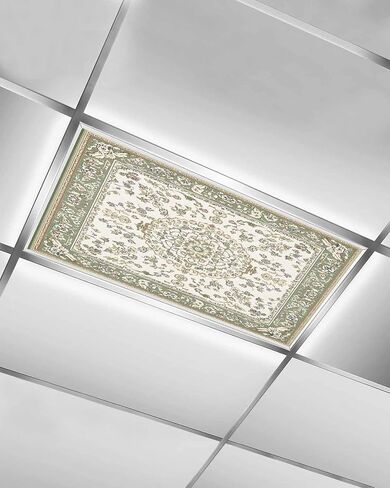 4 Pack Fluorescent Light Cover for Ceiling Lights, Sage Green Magnetic Classroom Light Filters 4x2 Feet, Southwest Tribal Antique Boho-Chic Heritage Decorative Ceiling Shade Panel for Office in Saudi Arabia