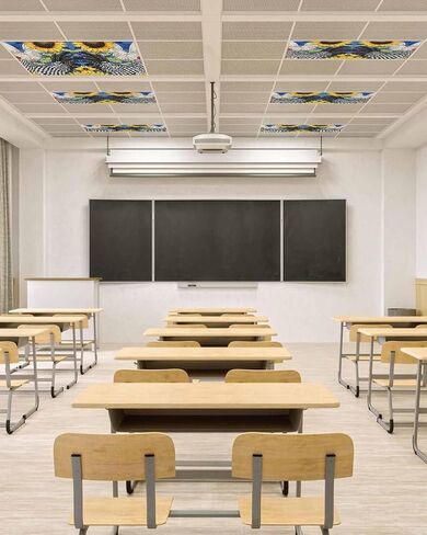 1 Pack Fluorescent Light Cover for Ceiling Lights, Vintage Sunflower Rooster Magnetic Classroom Light Filters 4x2 Feet, Summer Elegant Flowers Decorative Ceiling Shade Panel for Office in Saudi Arabia