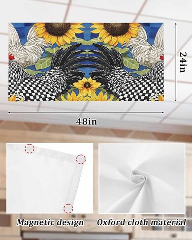 1 Pack Fluorescent Light Cover for Ceiling Lights, Vintage Sunflower Rooster Magnetic Classroom Light Filters 4x2 Feet, Summer Elegant Flowers Decorative Ceiling Shade Panel for Office in Saudi Arabia