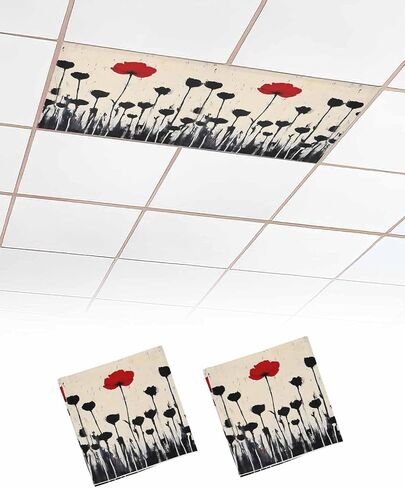 2 Pack Fluorescent Light Cover for Ceiling Lights, Spring Red Black Floral Magnetic Classroom Light Filters 4x2 Feet, Modern Oil Painting Flowers Decorative Ceiling Shade Panel for Office in Saudi Arabia