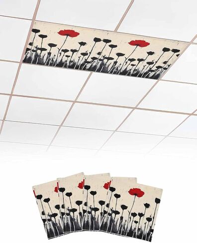 2 Pack Fluorescent Light Cover for Ceiling Lights, Spring Red Black Floral Magnetic Classroom Light Filters 4x2 Feet, Modern Oil Painting Flowers Decorative Ceiling Shade Panel for Office in Saudi Arabia