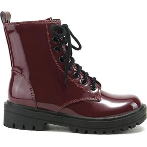 Soda Women Combat Army Military Motorcycle Riding Platform Lug Boots Side Zipper Firm-S Vino Wine Burgundy Patent 7