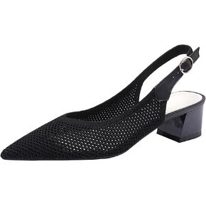 Women's Knit Mesh Slingback Heels Pumps with Adjust Ankle Strap Fashion Closed Pointed Toe Comfortable Chunky Heel Mules Sandals Work Office Wedding Dressy Shoes