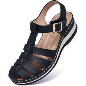 Women's Black Gladiator Sandals - Casual Platform Open Toe Adjustable Ankle Strap Dress Sandals