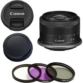 Canon RF-S 18-45mm f/4.5-6.3 is STM Lens (New, White Box) with 3 Piece Filter Kit (Ultra Violet/Circular Polarized/Fluorescent) (Renewed), Black