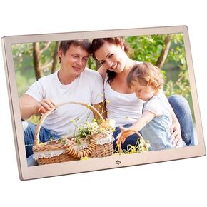 L.BAN Digital Photo Frame 15 inch Metal Electronic Picture Frame USB SD/SDHC. MP3 / MP4 Player Support Clock & Calendar Function Gift Rosegold (Champagnegold)