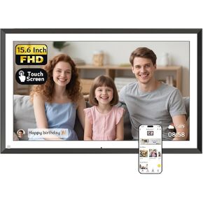 NexFoto 15.6 Inch Touchscreen Digital Picture Frame 64GB, FHD IPS WiFi Digital Photo Frame, Auto- Rotate, Easy to Share Photos/Videos via App/USB/Micro SD, Gifts for Women, Black