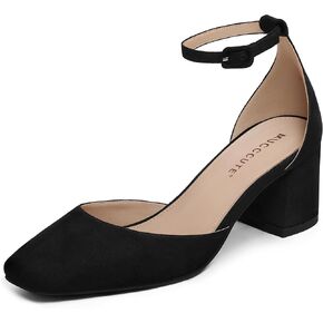 MUCCCUTE Heels for Women Closed Toe Pumps - Chunky Low Heel Block Square Toe Ankle Strap Heels Ladies Business Office Dressy Dress Pumps