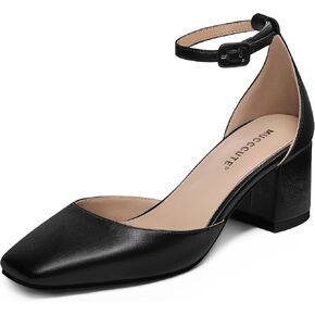 MUCCCUTE Heels for Women Closed Toe Pumps - Chunky Low Heel Block Square Toe Ankle Strap Heels Ladies Business Office Dressy Dress Pumps in Kuwait