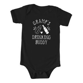 Gramp's Drinking Buddy Color Infant Bodysuit, Funny Baby Shower Newborn Gift, Pregnancy Reveal Onesie Present, Father's Day, Unisex (6M, Short Sleeve, Pink)