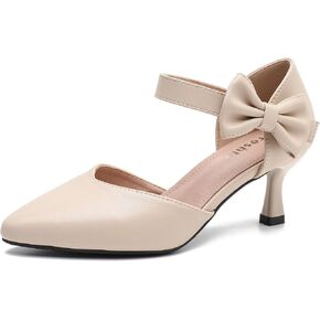 fereshte Women's Bow Kitten Heels Pumps Ankle Strap Dress Wedding Evening Party Shoes