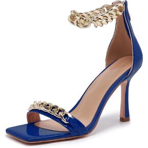 الكعب الأسود والذهبي لـ Women Square Open Toe Stiletto High 3 Bats Cheels مع تصميم zip الخلفي
