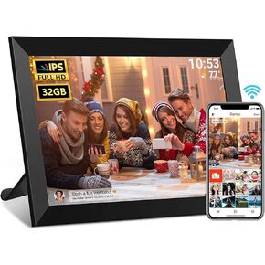 Digital Picture Frame, 10.1Inch Large Frameo Digital Photo Frame WiFi, 32GB, 1280 * 800 IPS HD Touch Screen, Tabletop&Wall-Mounted, Share Picture Video, Birthday, Wedding, for Mom