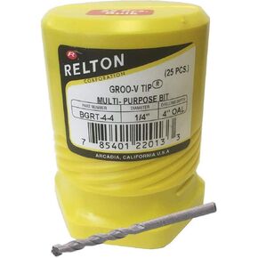 Relton GRT44 1/4" x 4" Straight-Shank Masonry Drill Bit Groo-V Tip multi-purpose (25-pack)
