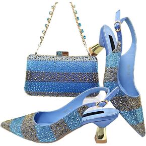 Womens Nigerian Wedding Party Shoes and Bag Set Rhinestone Italy Heels with Crystal Clutch
