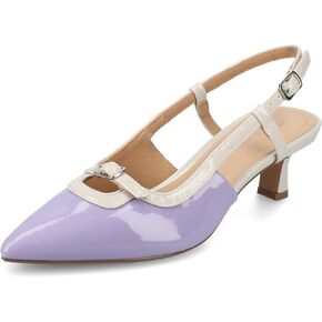 Journee Collection Womens Padma Mesh Sling Back Pumps Cushioned Pointed Toe Kitten Heel Pull On Spring Summer Shoe Patent/Lilac 8 Medium WOMENS US