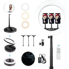 Foto&Tech 14 inch Ring Light Dimmable LED Selfie Ring Light with Telescopic Stand, 3 Phone Holders and Wireless Remote for Camera Smartphone Live Stream Video Make Up Vlog, Photography Lighting Ring